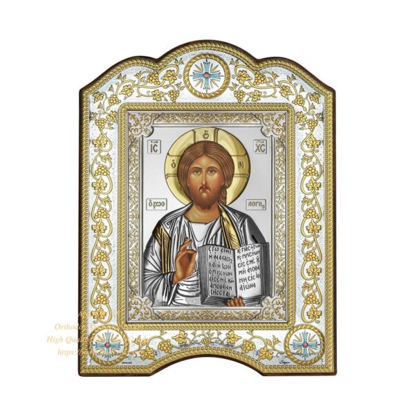 The Great Miraculous Christian Orthodox Silver icon- Christ Pantocrator 21x28 Gold and silver version/Coloured version. B269 - Image 5