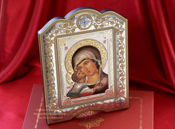 The Great Miraculous Christian Orthodox Silver Icon - The Vladimir Mother of God/Gold and silver version/Coloured version. B272 - Image 6