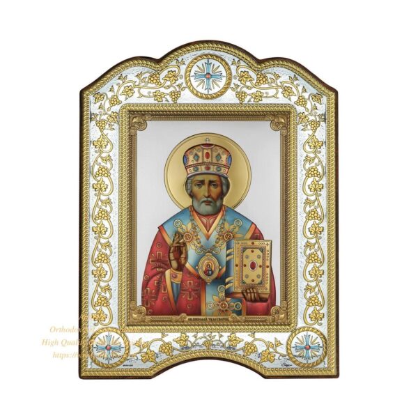 THE SAINT NICHOLAS WONDERWORKER 21×28 GOLD AND SILVER 999 ORTHODOX ICON /COLOURED VERSION, B273 - Image 6