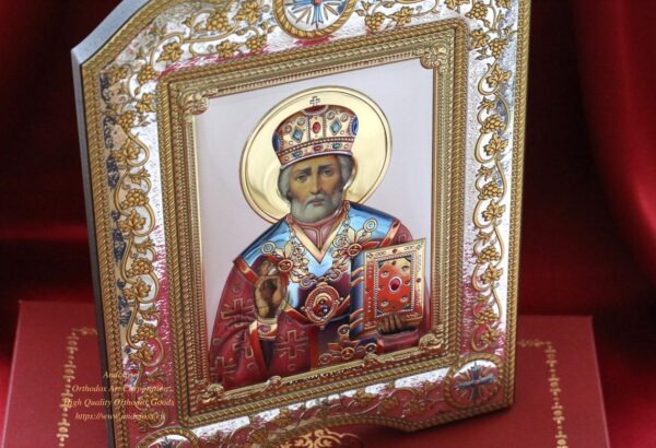 THE SAINT NICHOLAS WONDERWORKER 21×28 GOLD AND SILVER 999 ORTHODOX ICON /COLOURED VERSION, B273 - Image 7