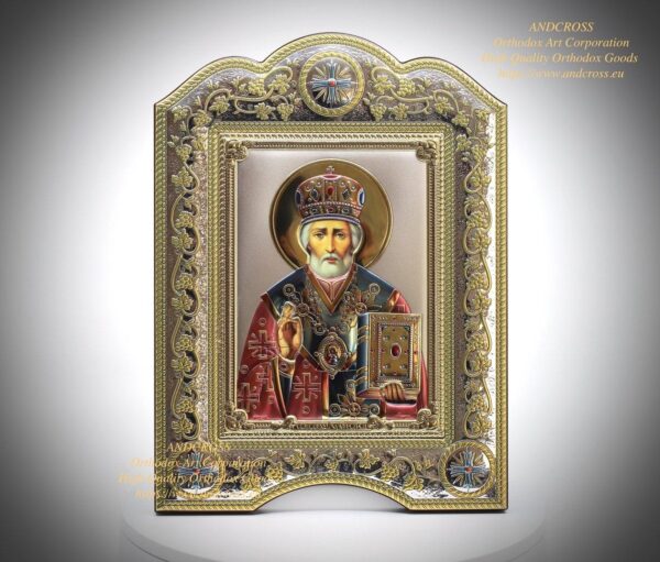 THE SAINT NICHOLAS WONDERWORKER 21×28 GOLD AND SILVER 999 ORTHODOX ICON /COLOURED VERSION, B273 - Image 8