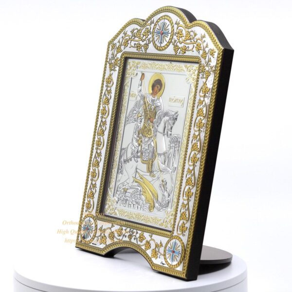 The Great Miraculous Christian Orthodox Silver icon-Of St. George The Victorious. 21cmx28cm Gold and Silver Version/Frame with glass. B112 - Image 7