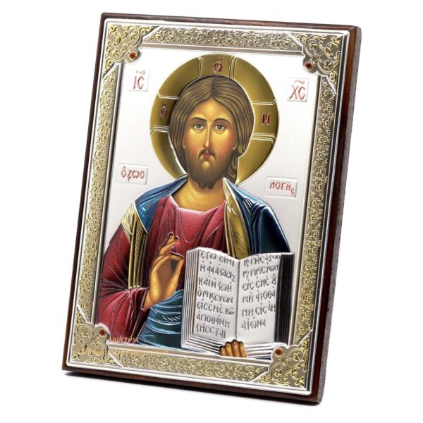 Jesus Christ Pantocrator, Handmade Orthodox Christian Icon Wood and Silver Plating 999, Handmade, Gift box. B165 - Image 2