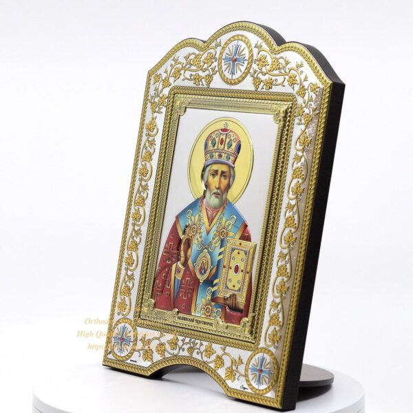 The Great Miraculous Christian Orthodox Silver Icon - The Saint Nicholas Wonderworker 21cmx28cm Gold and silver version/Coloured version. B107 - Image 4