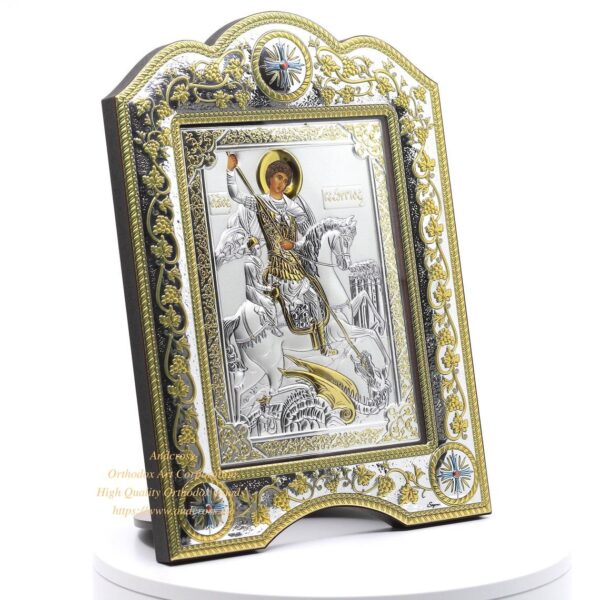 The Great Miraculous Christian Orthodox Silver icon-Of St. George The Victorious. 21cmx28cm Gold and Silver Version/Frame with glass. B112 - Image 4