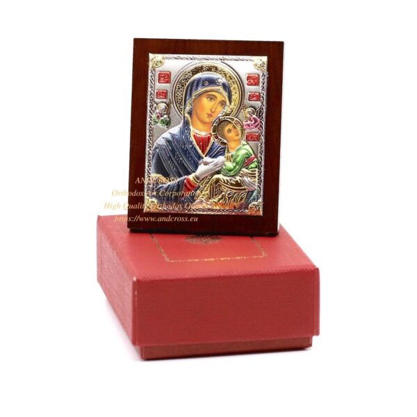 Set of 3 Small Russian Orthodox Icons Mother of God Amolyntos, Mother of God Kazan, Mother of God Vladimir. Silver Plated .999 ( 6cm X 4cm ). B132 - Image 4