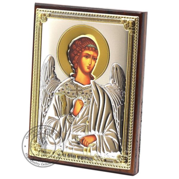 Guardian Angel. Silver Plated .999 Wooden Christian Icon Oklad ( 3.1" X 4.3" ) 8cm X 11cm. Handmade. Gift case. B203