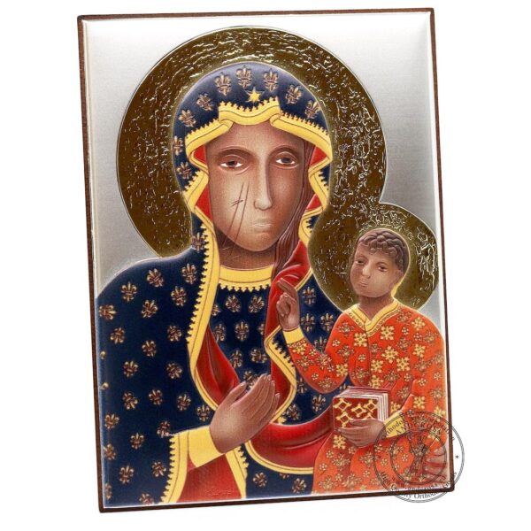 Christian Wood Icon Our Lady of Czestochowa. Silver Plated .999 Oklad Riza ( 7.0" X 5.2" ) 18cm X 13cm. B257 - Image 2