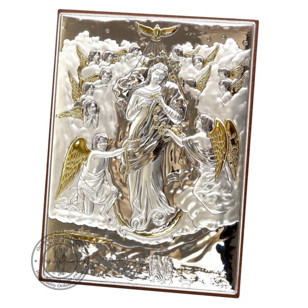 Christian Wood Icon Mary Untier of Knots. Silver Plated .999 Oklad Riza ( 7.0" X 5.2" ) 18cm X 13cm. B259