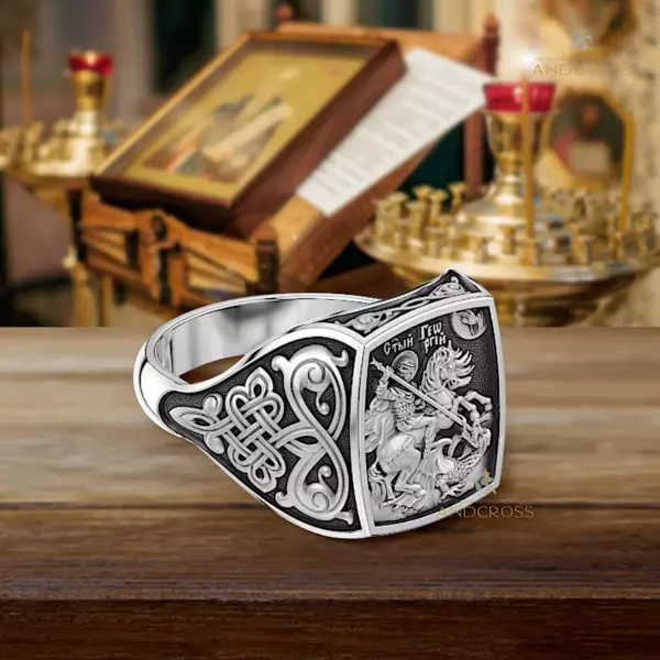 Saint George Warrior / Russian Greek Orthodox Prayer Ring Sterling Silver 925 / Authentic Christian Jewelry / New model of silver ring 925