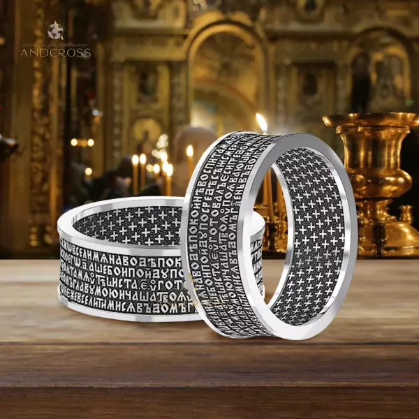 New model of orthodox silver ring 925 assay value, Psalm 22 Prayer, Silver 925 Ring, Russian Greek Orthodox Modern Design Christian Band