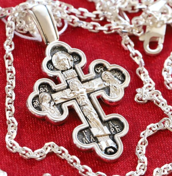 Greek Christian Traditional Body Cross + Anchor Chain Set. Russian Orthodox Jewelry. Save And Protect Prayer. Silver 925 ( Baptism Set )