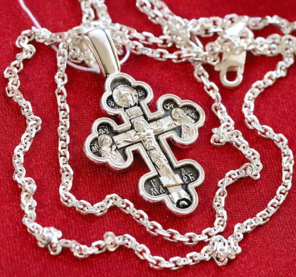 Greek Christian Traditional Body Cross + Anchor Chain Set. Russian Orthodox Jewelry. Save And Protect Prayer. Silver 925 ( Baptism Set ) - Image 3