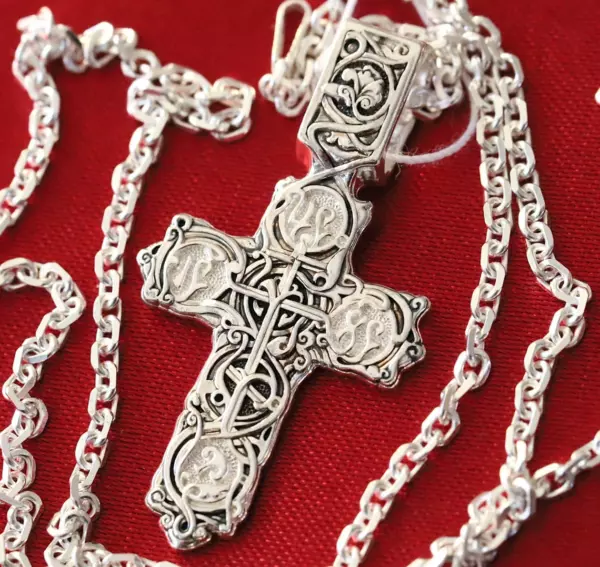 Tree Of Life Christian Baptism Cross Necklace Anchor Chain Set. Russian Orthodox Jewelry. Save And Protect Prayer. Silver 925 - Image 3