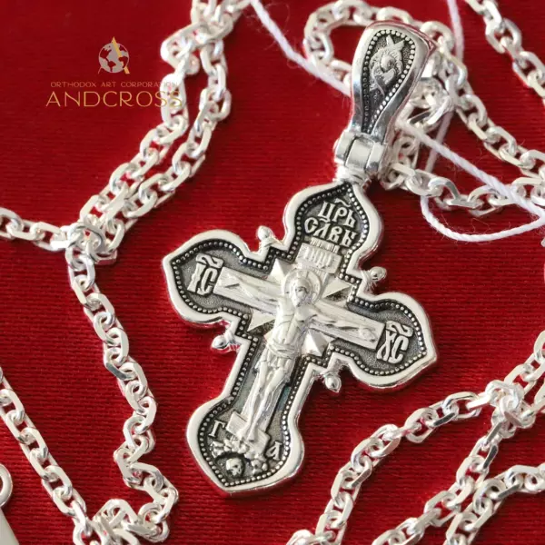 Christian Baptism Cross Necklace Anchor Chain Set. Orthodox Jewelry. Mother Of God Kazan Icon Save And Protect Prayer. Silver 925 - Image 2