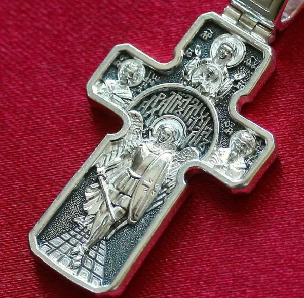 Archangel Michael Patron Sterling Silver 925 Serbian Greek Orthodox Prayer Cross. Save Protect - Image 2