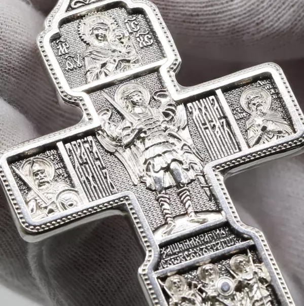 Pectoral Archangel Michael Russian Greek Orthodox Body Men Crucifix Silver 925. Authentic Factory Work ! Priest Cross