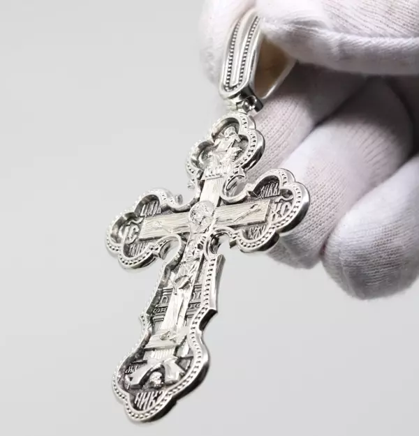 Large Christian Pectoral Crucifix Mother of God Pokrov Sign. Orthodox Prayer Cross. Silver 925 Authentic Jewelry - Image 5