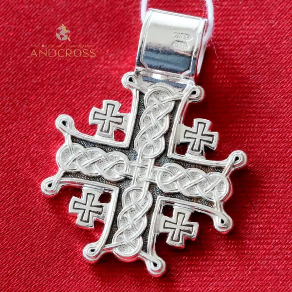 Greek Orthodox Baptism Jerusalem Prayer Cross Christian Body Necklace. Silver 925 - Image 2