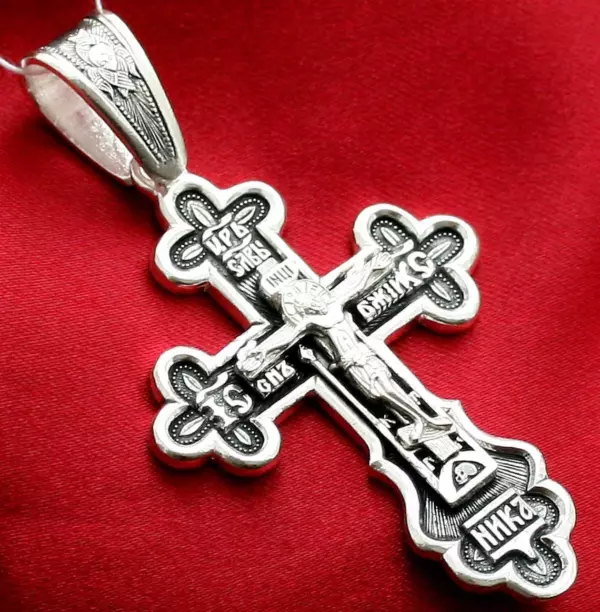 Big Russian Greek Orthodox Icon Body Prayer Cross Silver 925. Save And Protect Prayer