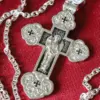 Christian Baptism Guardian Angel Cross Necklace Anchor Chain Set. Russian Greek Orthodox Jewelry. Save And Protect Prayer. Silver 925