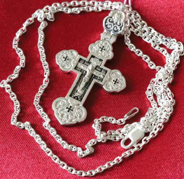 Christian Baptism Guardian Angel Cross Necklace Anchor Chain Set. Russian Greek Orthodox Jewelry. Save And Protect Prayer. Silver 925 - Image 3