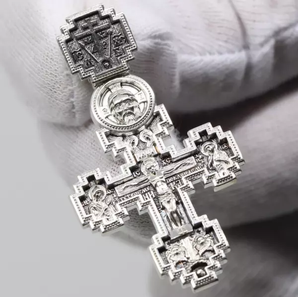 Golgotha Crucifix Christian Orthodox Prayer Body Cross Silver 925 Alexander Nevski St Nicholas St Luka Guardian Angel St George Warrior