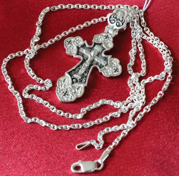 Christian Baptism Guardian Angel Cross Necklace Anchor Chain Set. Russian Greek Orthodox Jewelry. Save And Protect Prayer. Silver 925 - Image 2