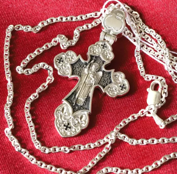 Christian Baptism Guardian Angel Cross Necklace Anchor Chain Set. Russian Greek Orthodox Jewelry. Save And Protect Prayer. Silver 925 - Image 3