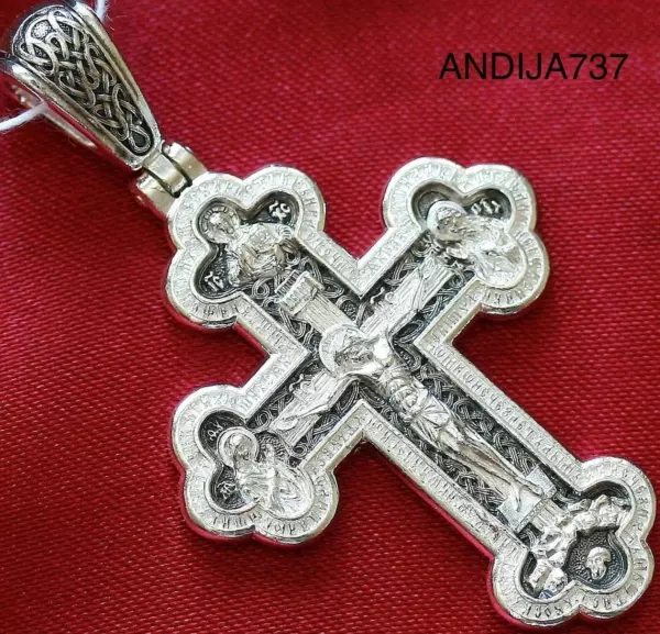 Mother of God Valaam Icon Russian Orthodox Prayer Cross Sterling Silver 925 Made in Russia