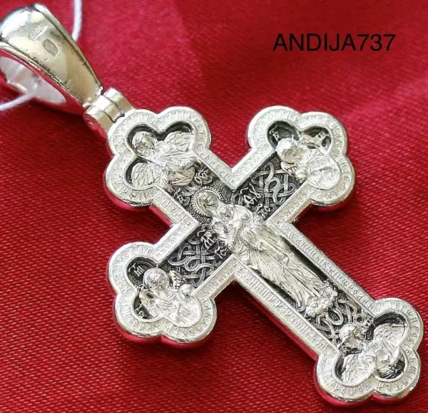 Mother of God Valaam Icon Russian Orthodox Prayer Cross Sterling Silver 925 Made in Russia - Image 2