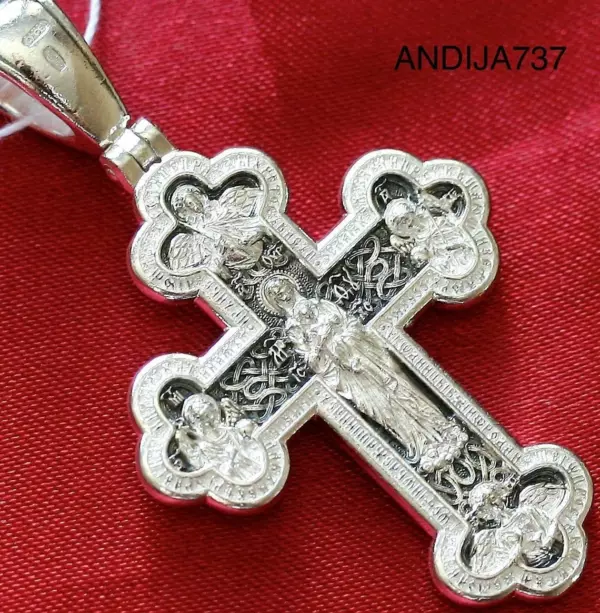 Mother of God Valaam Icon Russian Orthodox Prayer Cross Sterling Silver 925 Made in Russia - Image 3