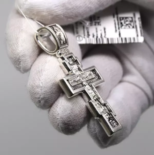 Large Heavy Russian Greek Orthodox Body Crucifix Necklace Cross W/ Prayer 925 Sterling Silver - Image 4