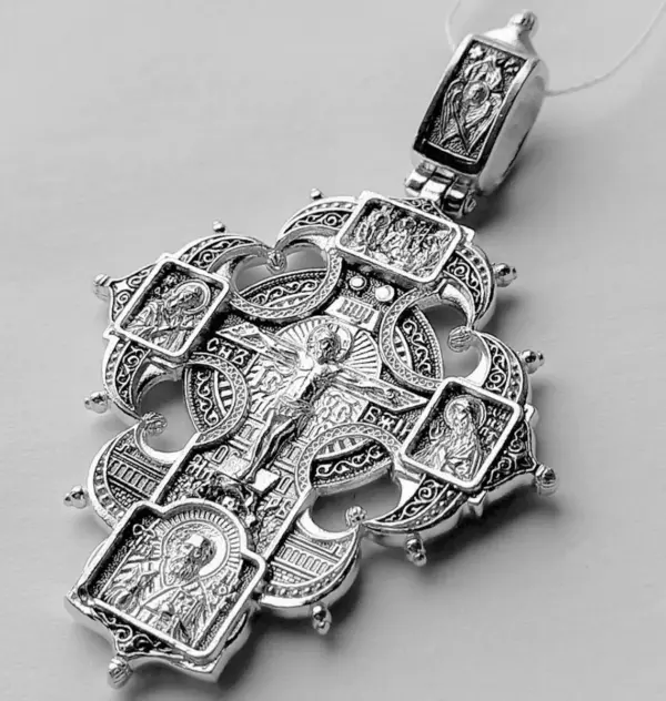 Russian Greek Guardian Angel Icon Big Silver 925 Cross For Men Orthodox Christian Necklace