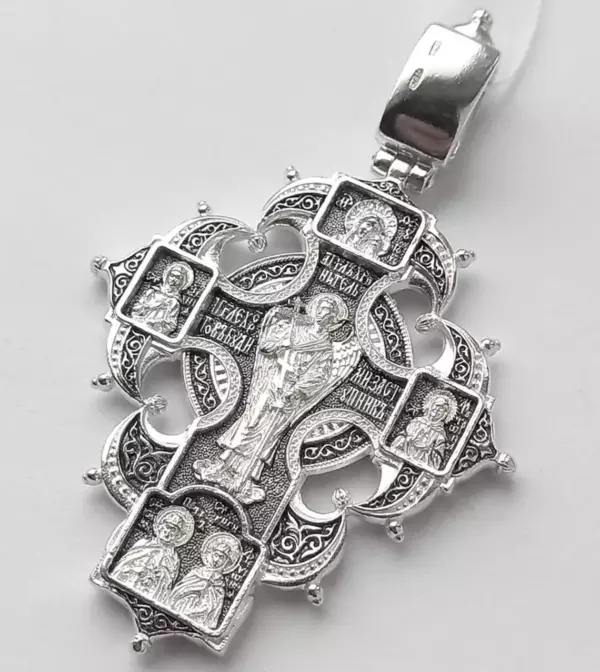 Russian Greek Guardian Angel Icon Big Silver 925 Cross For Men Orthodox Christian Necklace - Image 2