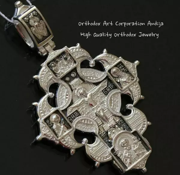 Guardian Angel Russian Orthodox Big Body Prayer Cross Silver 925 Mother of God & Saints