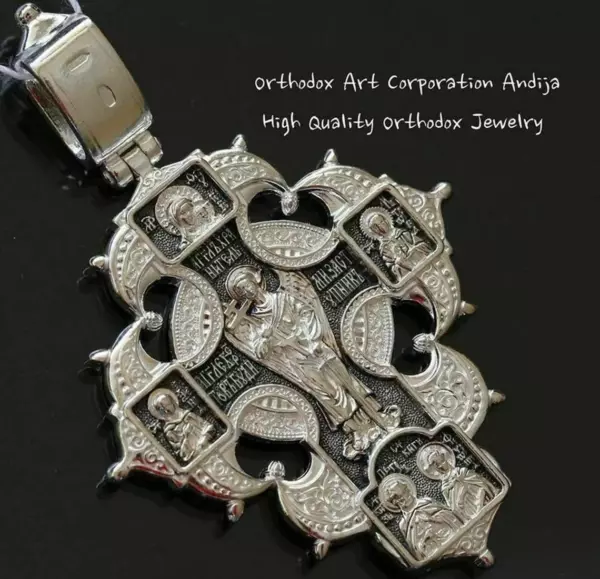 Guardian Angel Russian Orthodox Big Body Prayer Cross Silver 925 Mother of God & Saints - Image 2