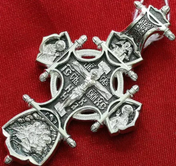 Serbian Greek Orthodox Big Body Prayer Cross Silver 925 Mother of God & Saints