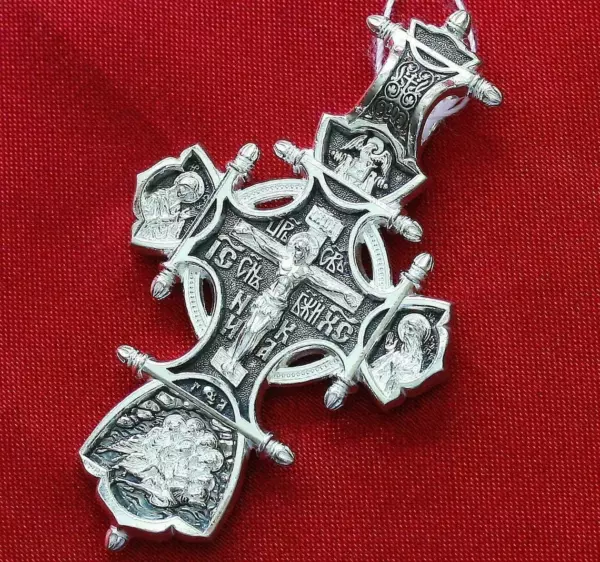 Serbian Greek Orthodox Big Body Prayer Cross Silver 925 Mother of God & Saints - Image 2