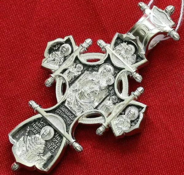 Serbian Greek Orthodox Big Body Prayer Cross Silver 925 Mother of God & Saints - Image 3