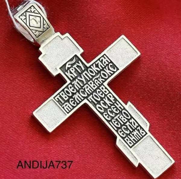 Large Russian Greek Orthodox Crucifix Cross W/ Prayer 925 Sterling Silver Made in Russia - Image 4