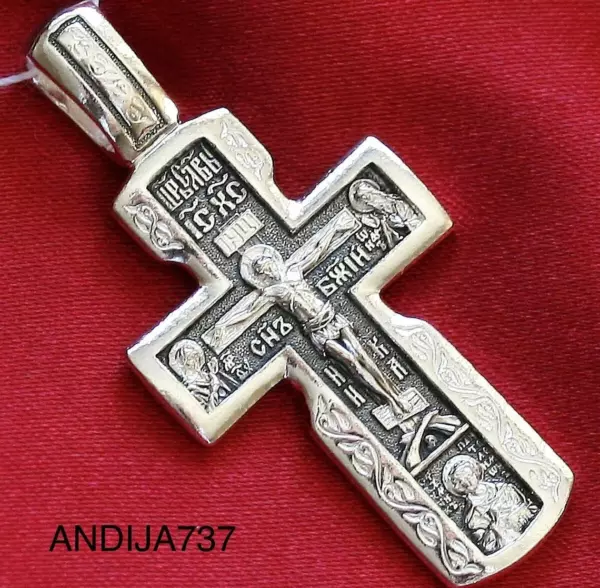 Christian Greek Orthodox Sterling Silver 925 Body Prayer Cross Mother of God & Archangels Icon - Image 2