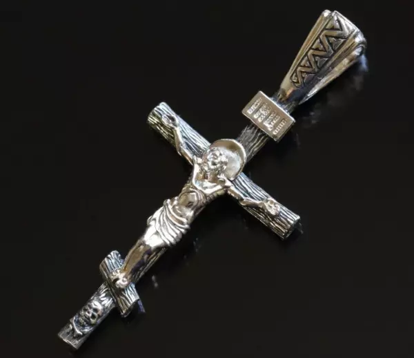 Classic Traditional Russian Orthodox Christian Body Crucifix Save And Protect. Sterling Silver 925