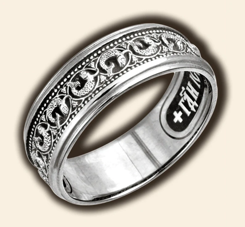 Exclusive Orthodox Sterling Silver 925 Ring – Lord's Prayer – Fish Symbol – Save and Protect – Premium Faith Band