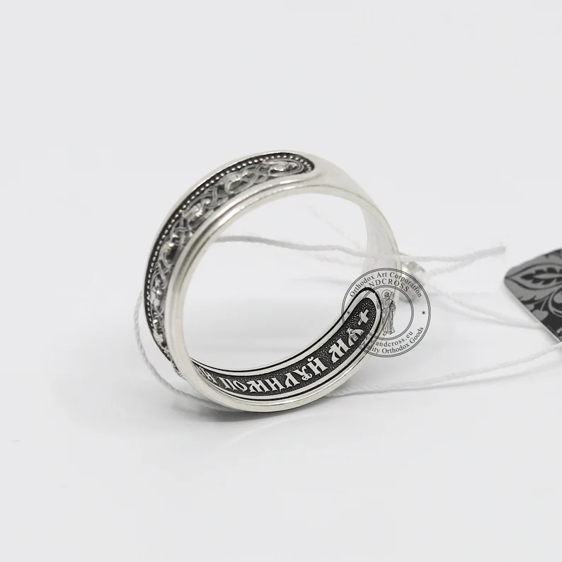 Handcrafted Russian Orthodox Silver 925 Ring – Sacred Bird Symbol – Prayer Inscription – Authentic Christian Jewelry - Image 3