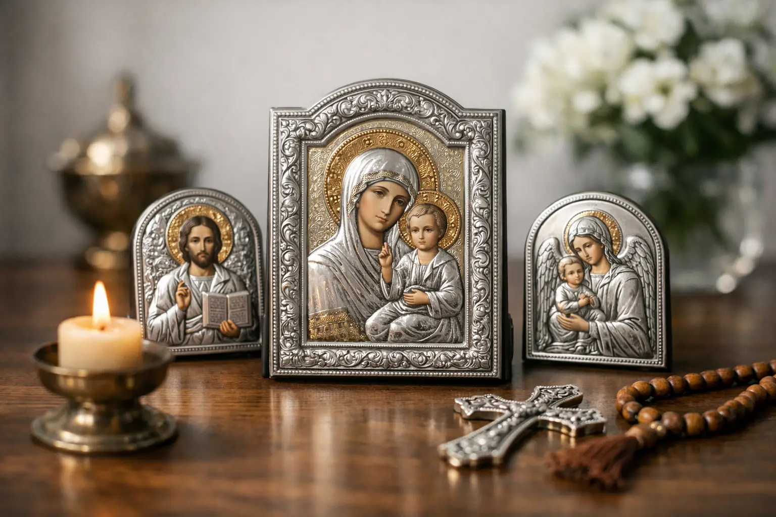Silver Plated Icon Guide for Prayer and Gifting