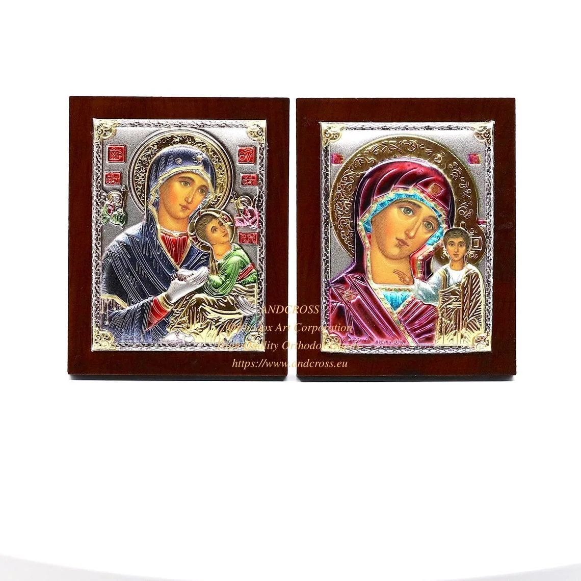 Two small silver-plated icons of the Mother of God: Amolyntos and Kazan