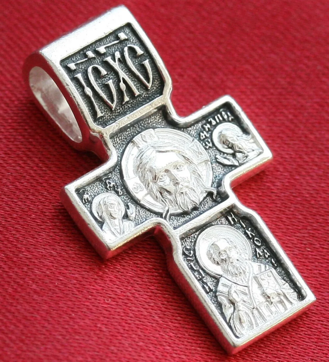 Small sterling silver Orthodox cross with Archangel Michael and St Nicholas