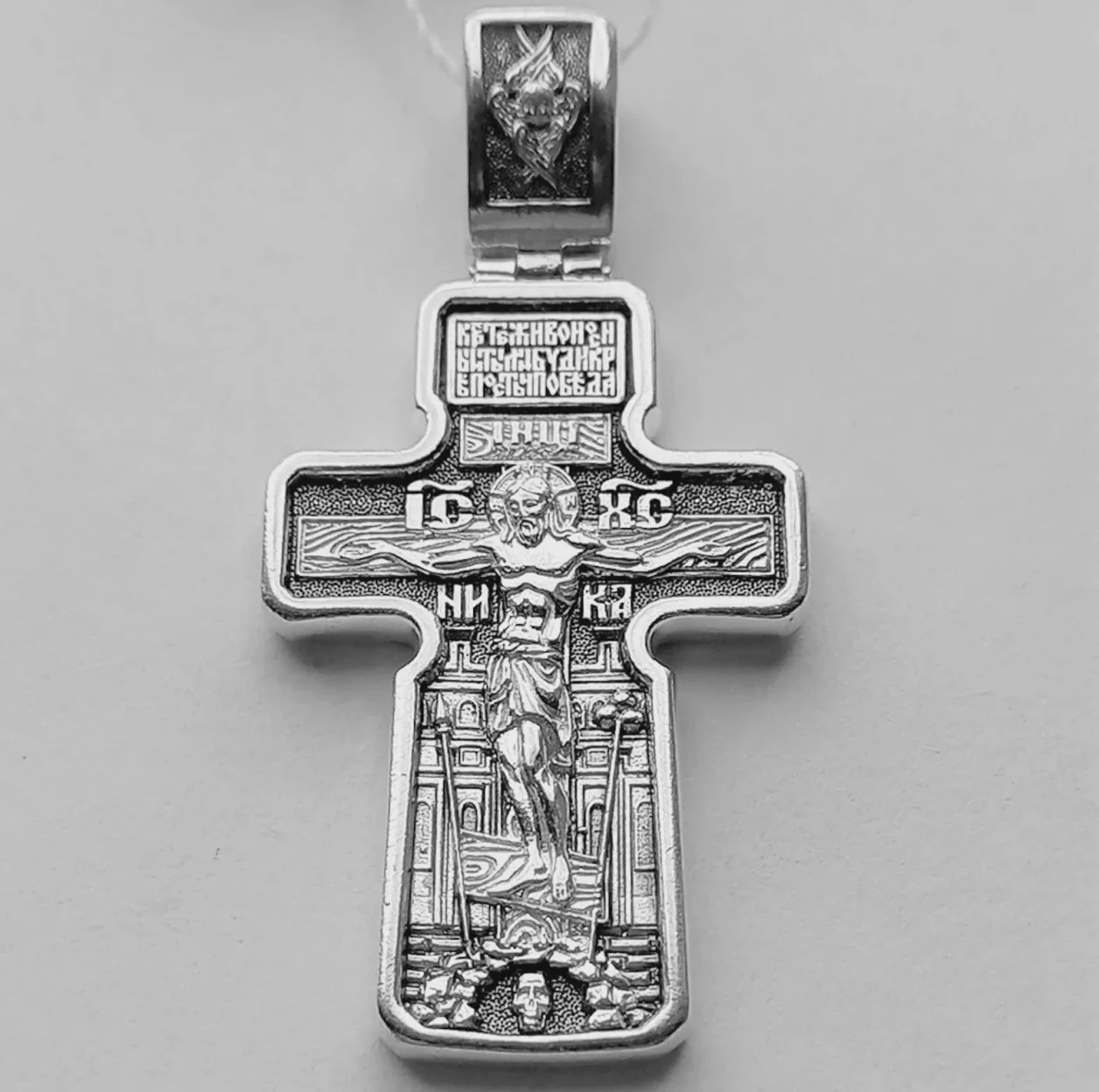 Sterling silver cross necklace with the Crucifixion and Archangel Michael