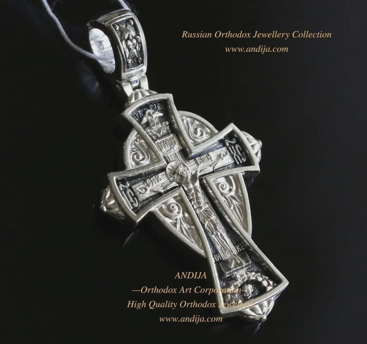 Sterling silver Orthodox cross with Archangel Michael